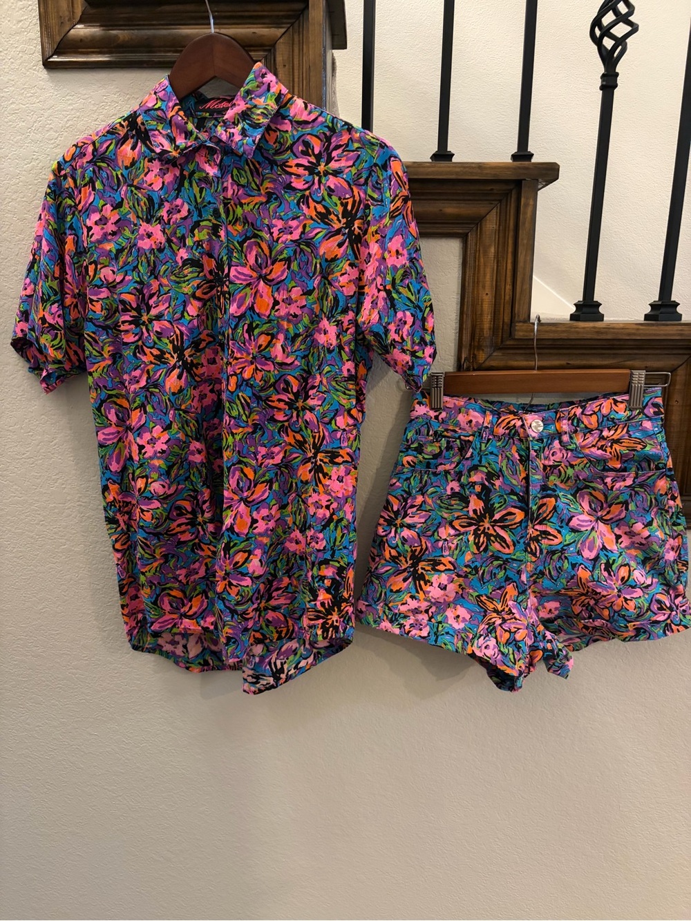 Motel Rocks Neon Tropical Print Shorts and Matching Shirt